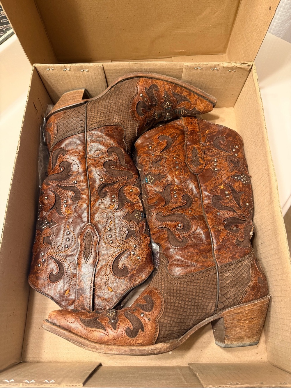 Brown Embossed Western Cowboy Boots